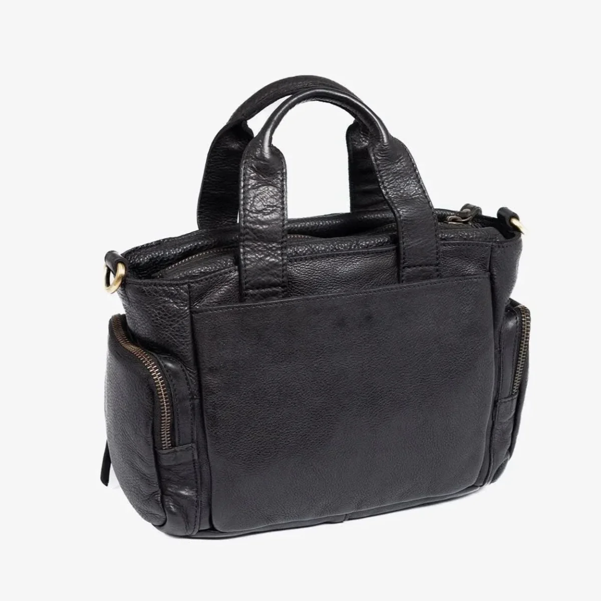 Bolso de Mano con Bandolera multibolsillos Piel Lavada Matties Negro - Imagen 3