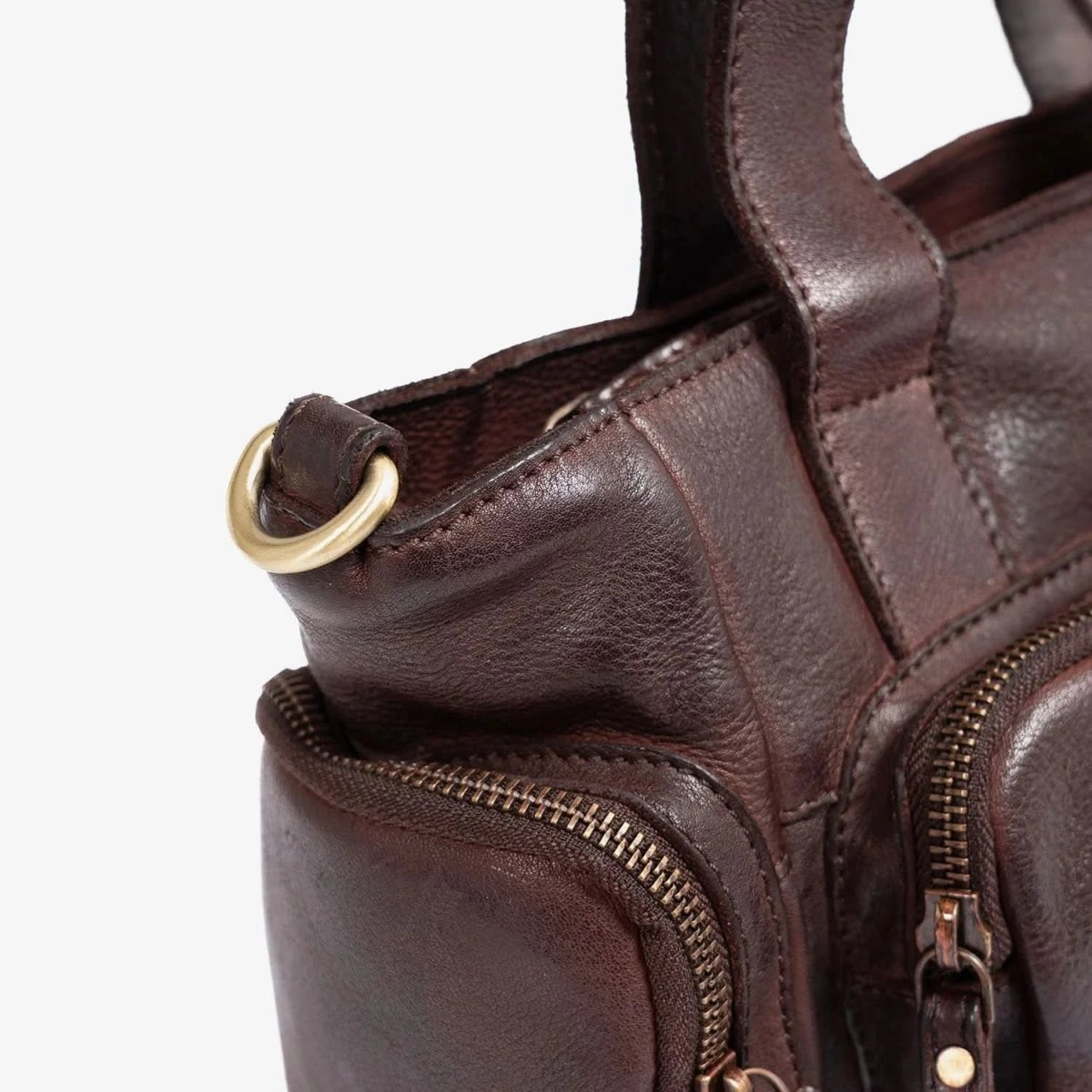 Bolso de Mano con Bandolera multibolsillos Piel Lavada Matties Marrón - Imagen 4