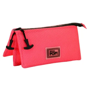 Oh My Pop! Fucsia Neon-Estuche Portatodo Triple Mesh, Rosa