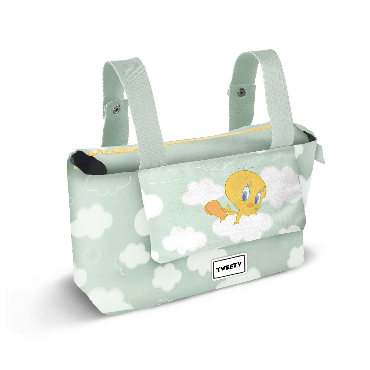 Looney Tunes Tweety (Piolín) Clouds-Bolso Organizador Carro Bebé Hamper Mommy, Verde - Imagen 2