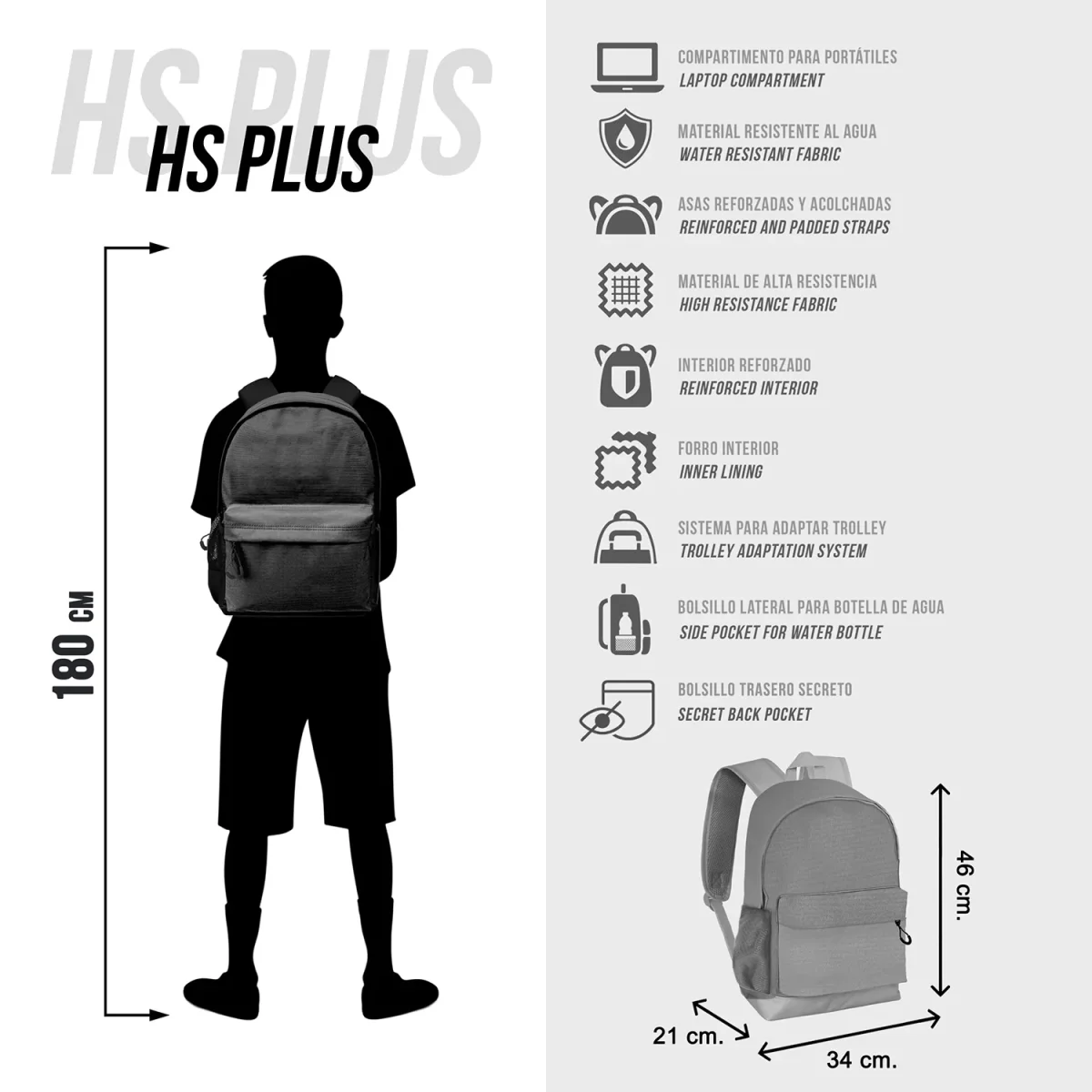 Wednesday Miércoles Chains-Mochila HS PLUS, Negro - Imagen 8