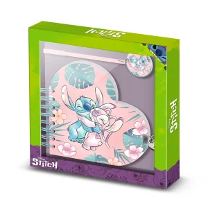 Disney Lilo y Stitch Hug-Pack de Diario Corazón + Boligrafo, Rosa