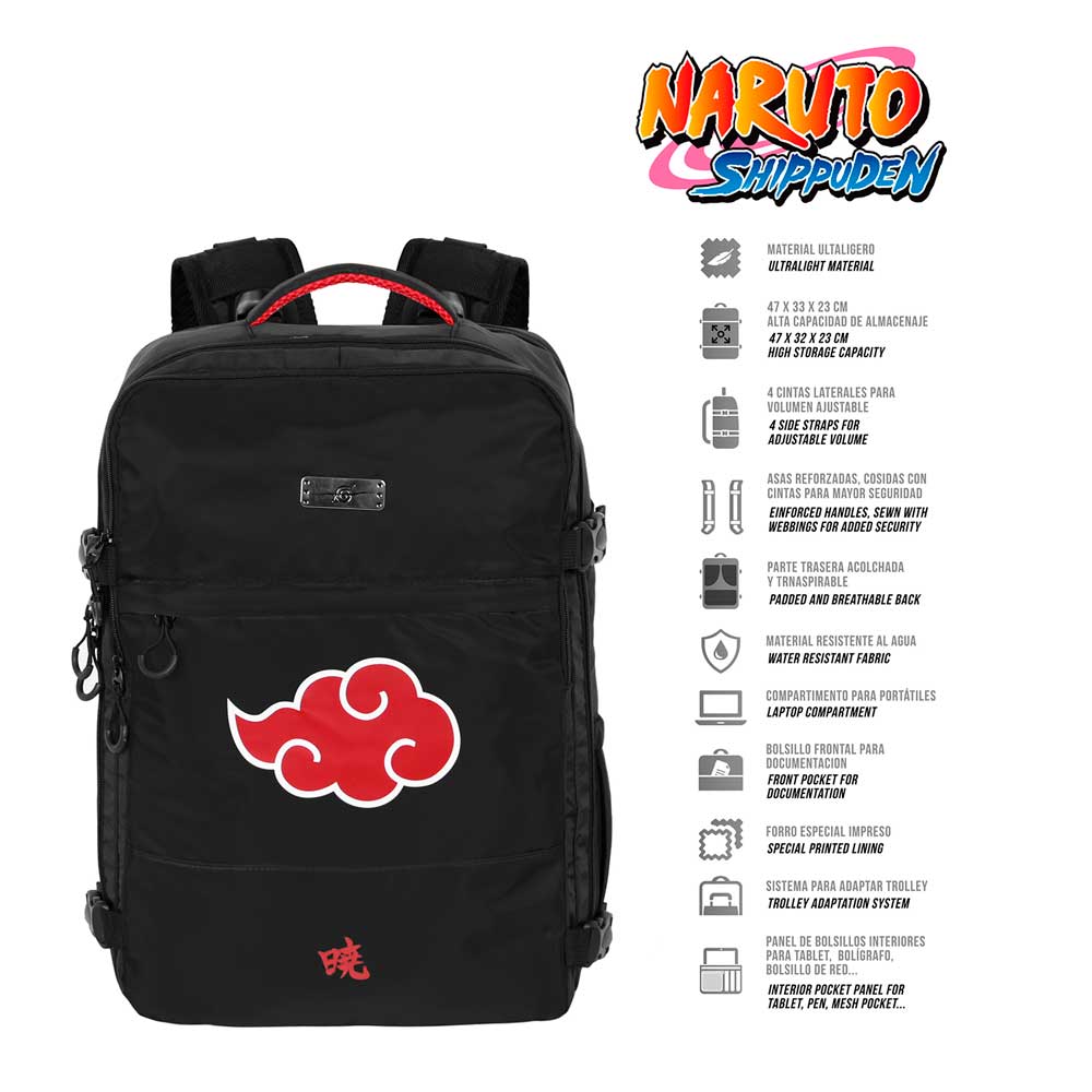 Naruto Clouds-Mochila de Viaje Mercury Grande 47x23x33cm, Negro - Imagen 3