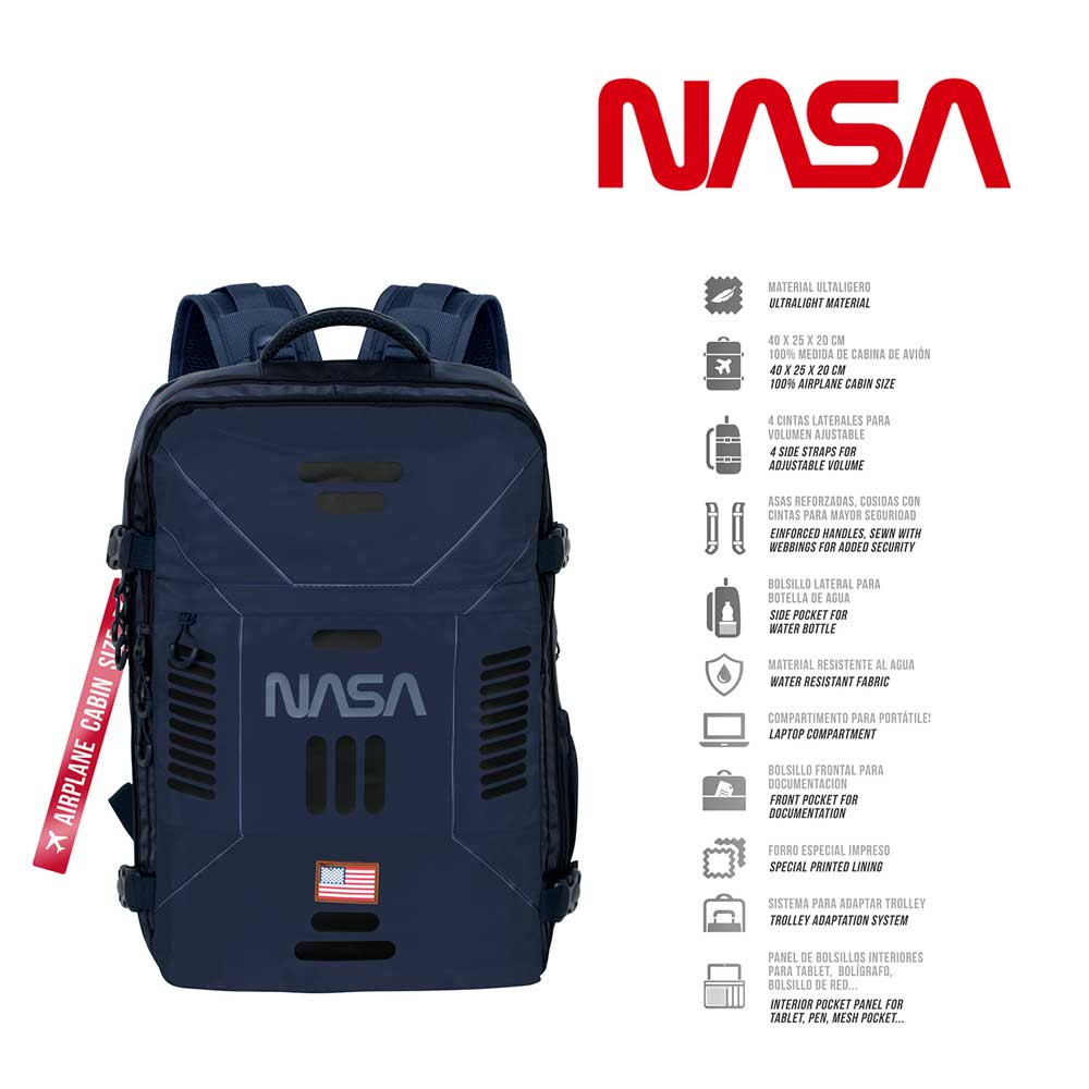 NASA Spaceship-Mochila Mercury Viaje Cabina Avión 40x20x25cm, Azul Oscuro - Imagen 3