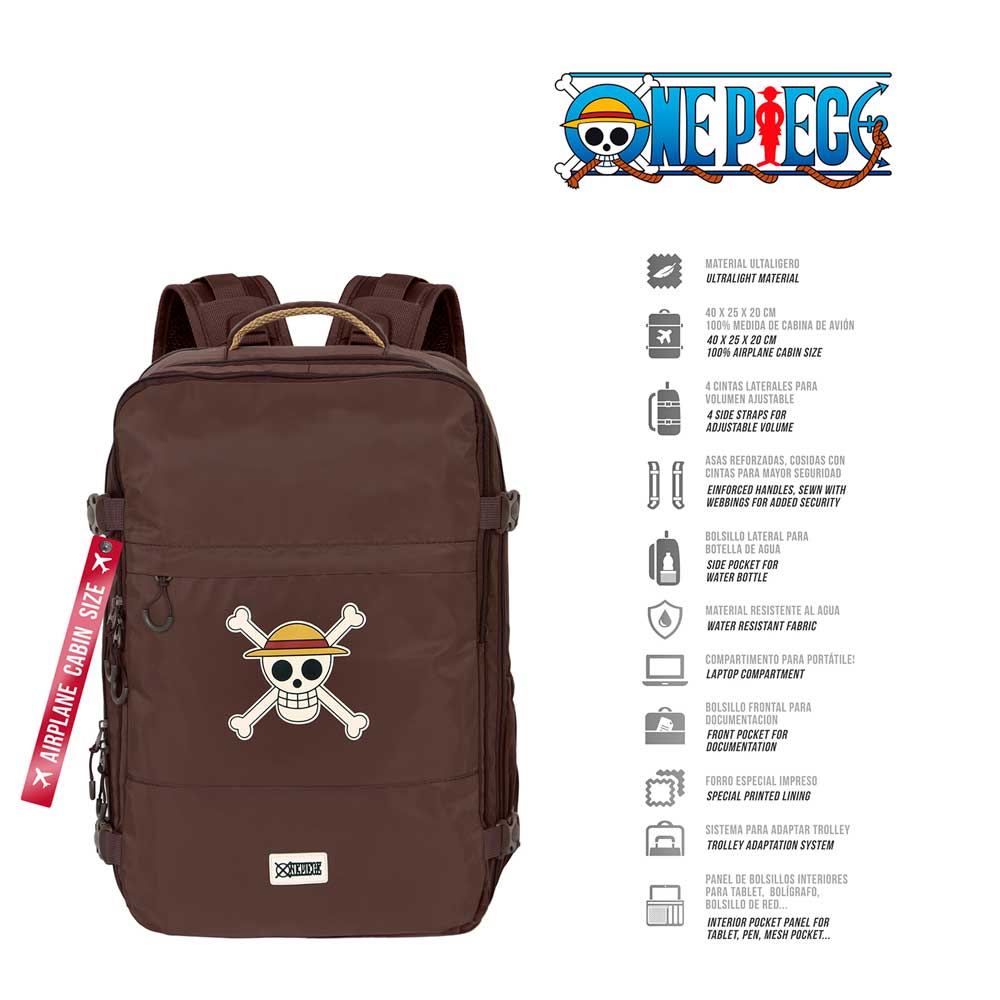One Piece Skull-Mochila Mercury Viaje Cabina Avión 40x20x25cm, Marrón - Imagen 3