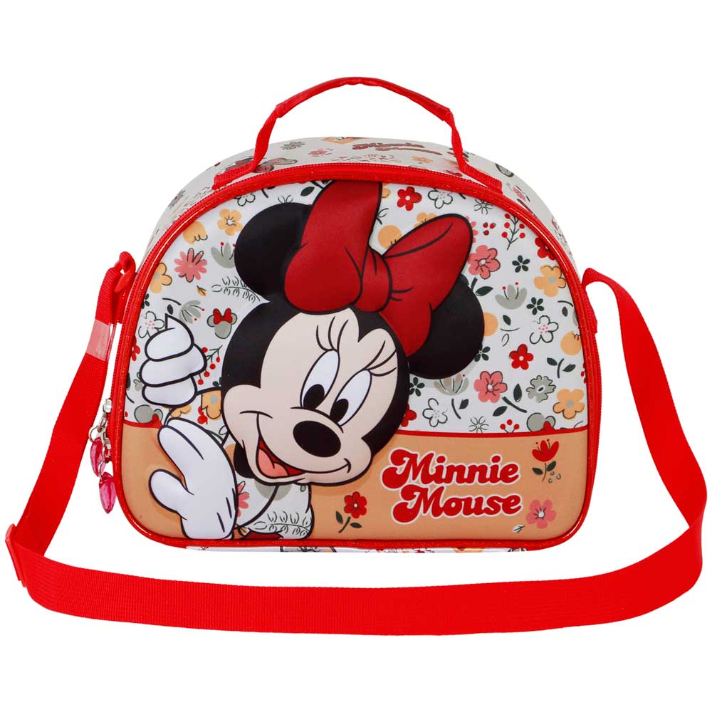 Disney Minnie Mouse Flowered-Bolsa Portamerienda 3D, Rojo - Imagen 3