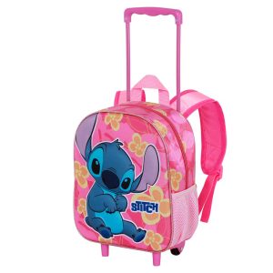 Disney Lilo y Stitch Cute-Mochila 3D con Ruedas Pequeña, Rosa