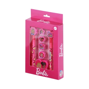 Barbie Mix-Pack de Bolígrafo de Gel Borrable + Lápiz Eternal + 4 Gomas + Sacapuntas, Rosa