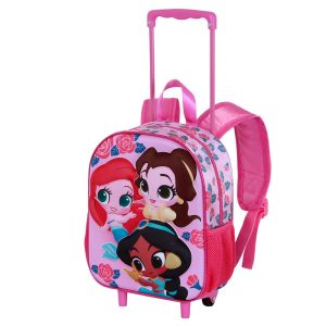 Disney Princesas Flowers-Mochila 3D con Ruedas Pequeña, Rosa