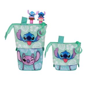 Disney Lilo y Stitch Aloha-Estuche Portatodo Cute + 2 Bolígrafos de Gel Borrables, Azul