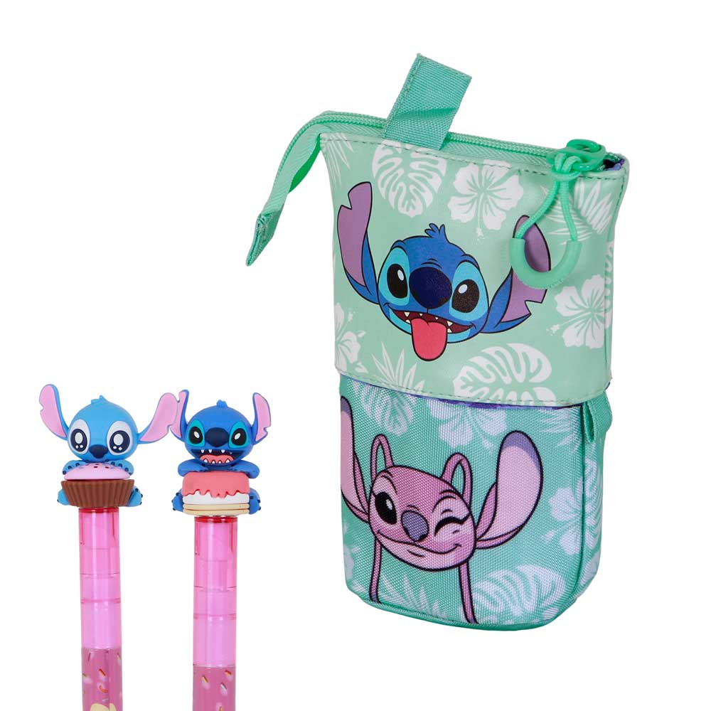 Disney Lilo y Stitch Aloha-Estuche Portatodo Cute + 2 Bolígrafos de Gel Borrables, Azul - Imagen 3