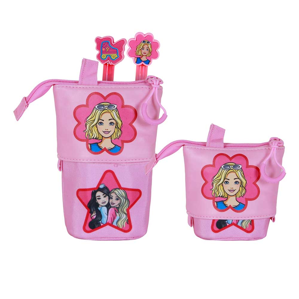 Barbie Flower-Estuche Portatodo Cute + 2 Bolígrafos de Gel Borrables, Rosa - Imagen 2