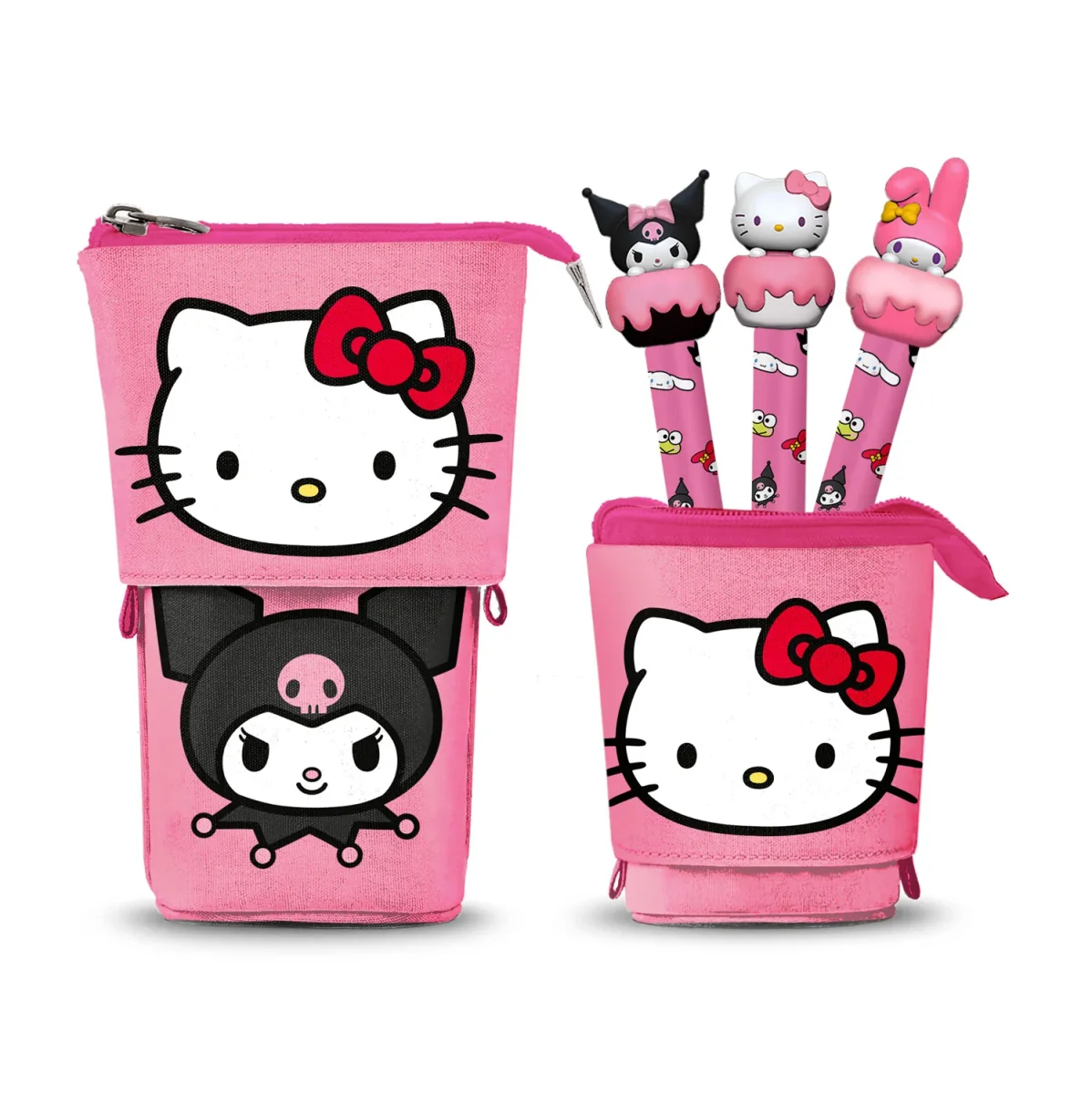 Hello Kitty Playful-Estuche Portatodo Cute + 3 Bolígrafos de Gel Borrables, Rosa - Imagen 2