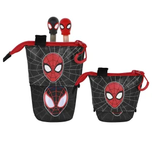Marvel Spiderman Peter-Estuche Portatodo Cute + 2 Bolígrafos de Gel Borrables, Rojo