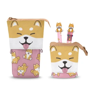Oh My Pop! Shiba-Estuche Portatodo Cute + Bolígrafo de 10 Colores + Bolígrafo de Gel Borrable, Multicolor