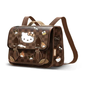 Hello Kitty Squares-Bolso-Mochila Satchel, Marrón