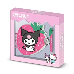 Hello Kitty Kuromi Strawberry-Pack de Diario Fresa + Bolígrafo de 6 Colores, Rosa