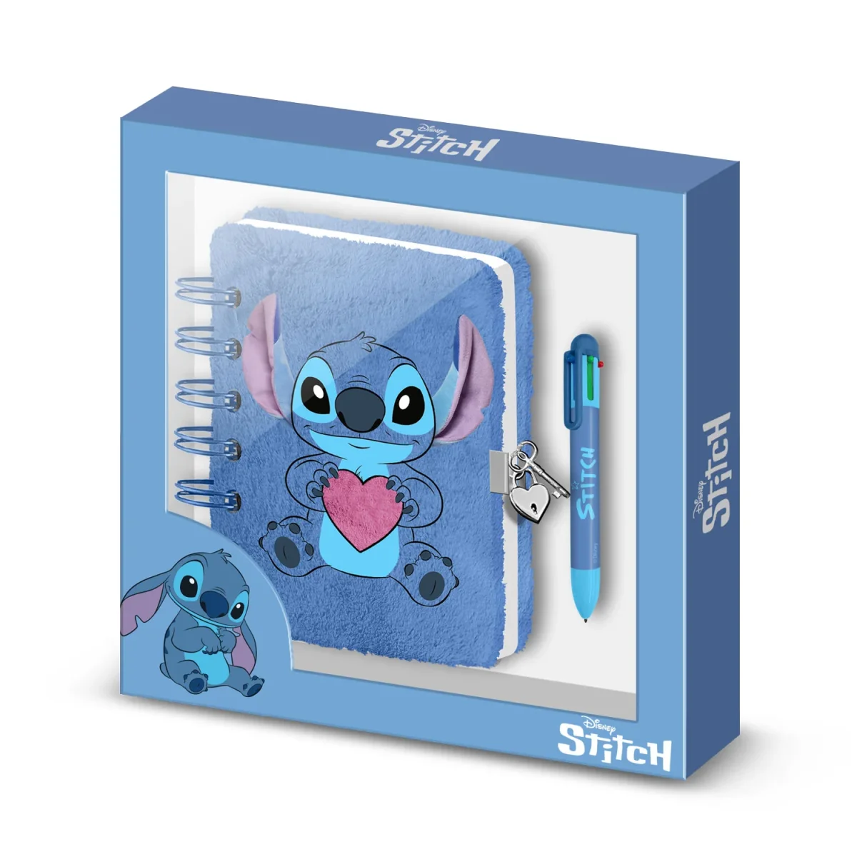 Disney Lilo y Stitch Heart-Pack de Diario Plush + Bolígrafo de 6 Colores, Azul - Imagen 2