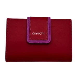 Billetero de Piel Vacuno Monedero clic Amichi Classic Rojo 14,5x10cm