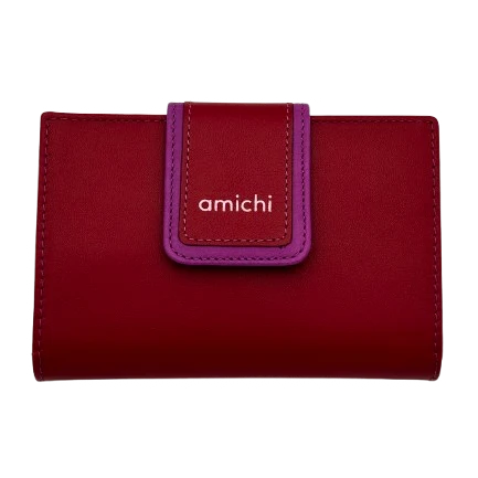 Billetero de Piel Vacuno Monedero clic Amichi Classic Rojo 14,5x10cm - Imagen 2