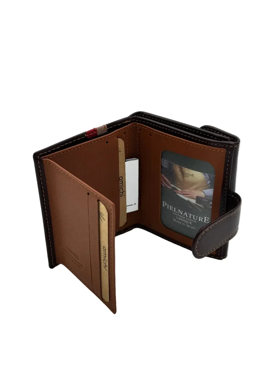 Billetero de Piel Vacuno Monedero Clic Amichi Lineas Burdeos 11x8,5cm - Imagen 3