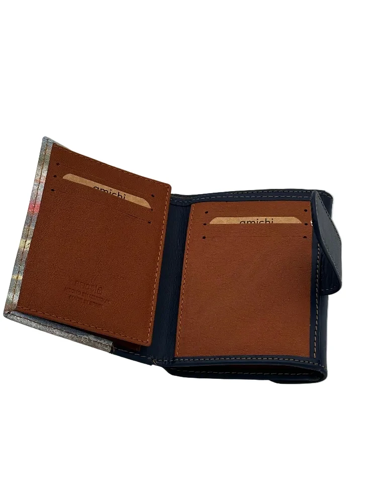 Billetero de Piel Vacuno Monedero Clic Amichi Lienzo Azul 12x9cm - Imagen 4