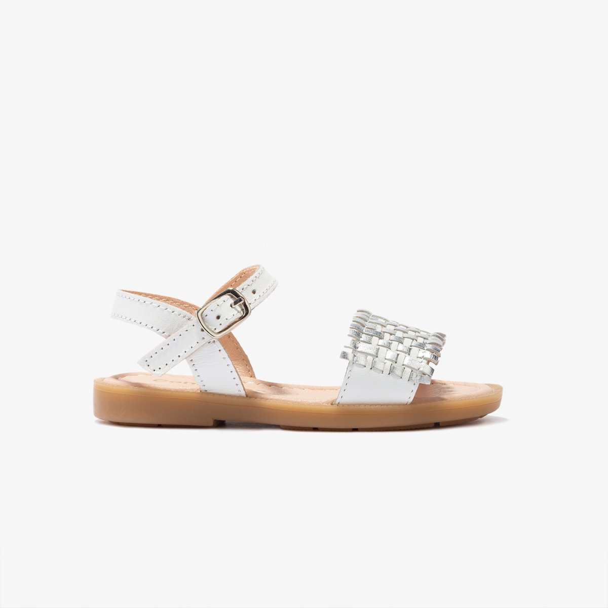 Sandalias de Piel Trenzado Blanco/Plata