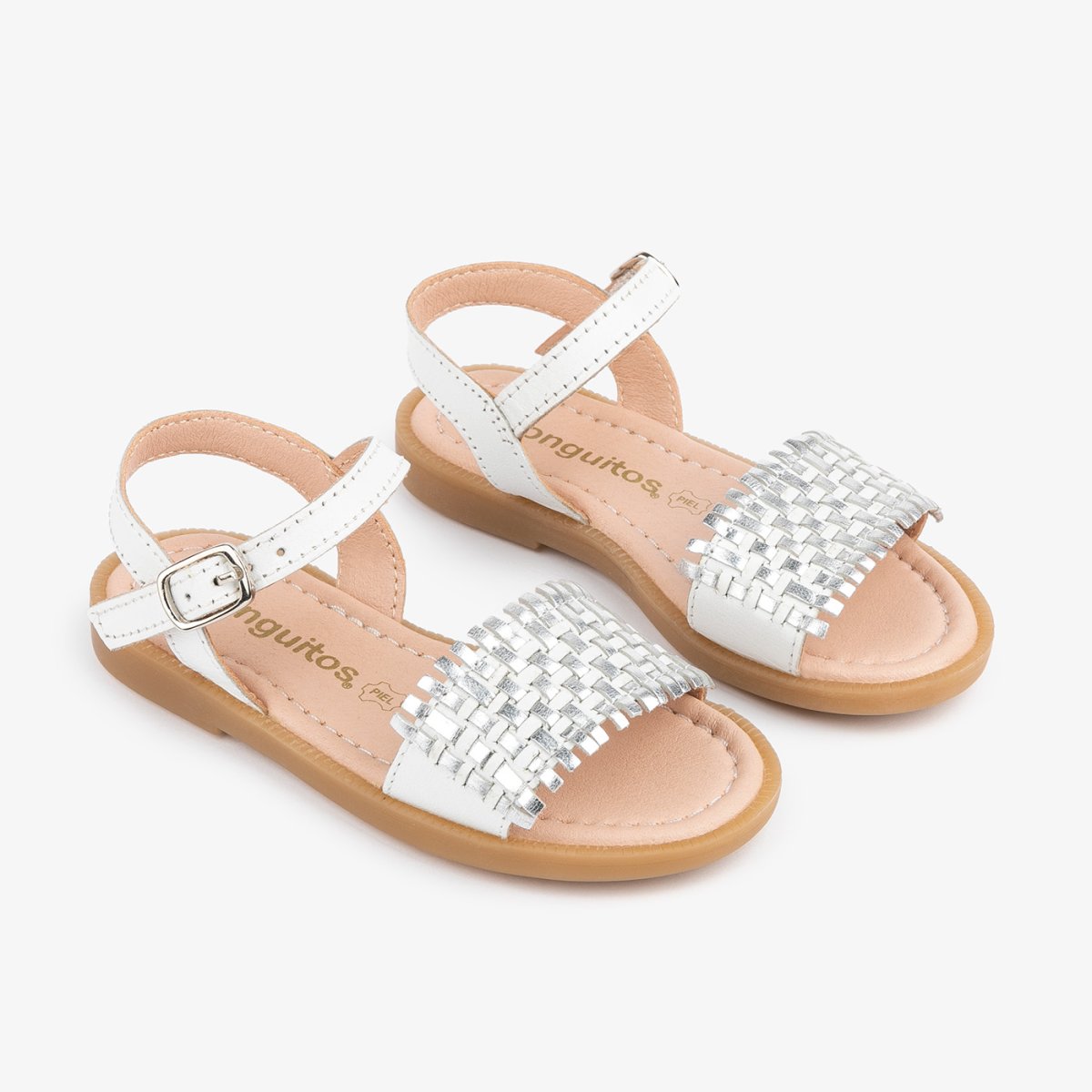 Sandalias de Piel Trenzado Blanco/Plata - Imagen 3