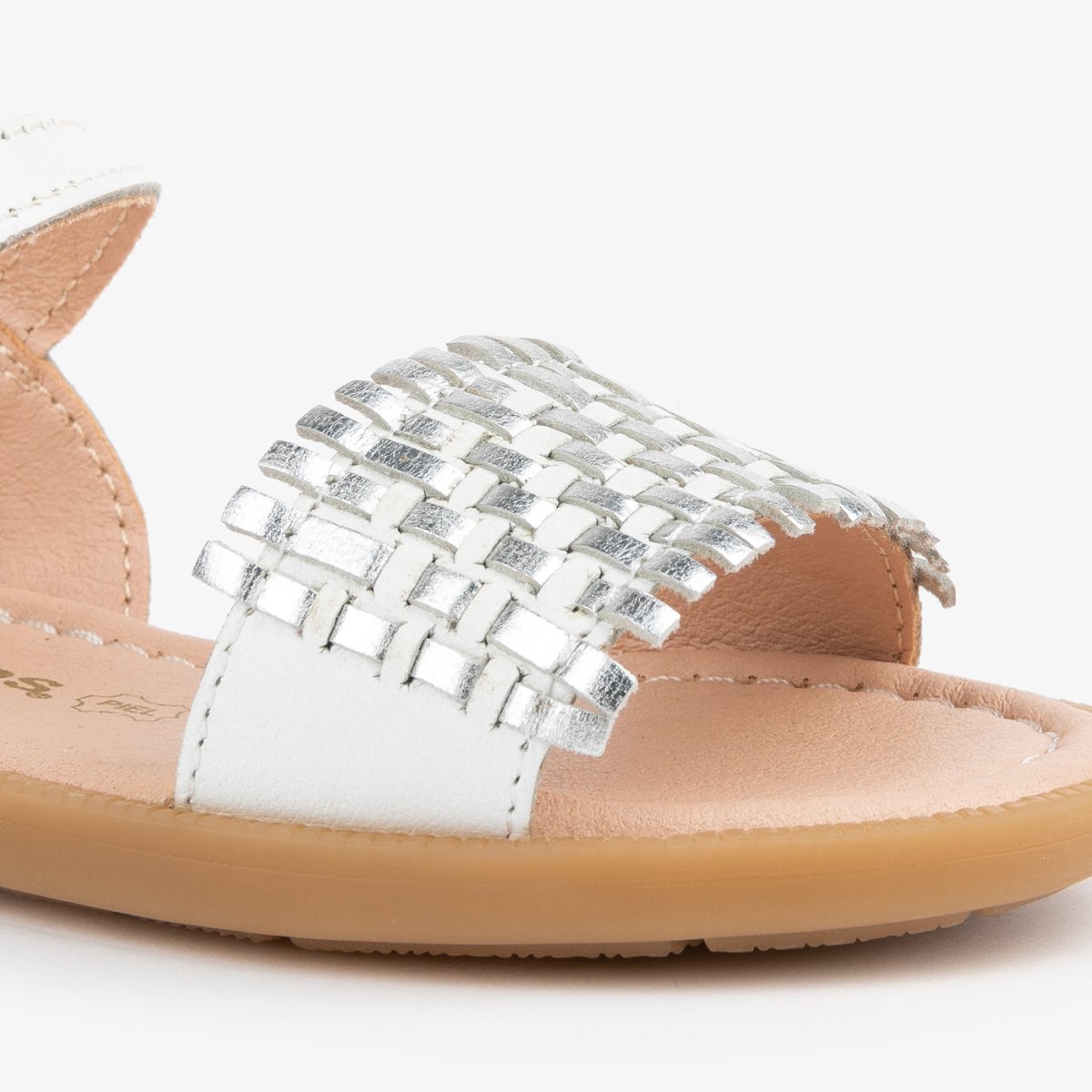Sandalias de Piel Trenzado Blanco/Plata - Imagen 4