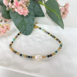 Pulsera perla circonitas verdes