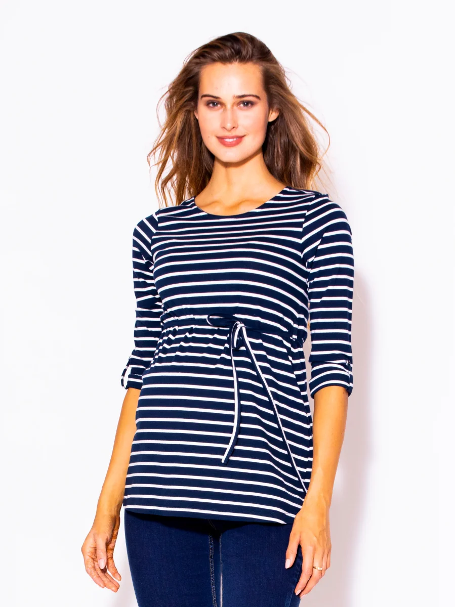 Playera de embarazada marca MAMA MIA MATERNITY rayada manga larga 3/4 - Imagen 6