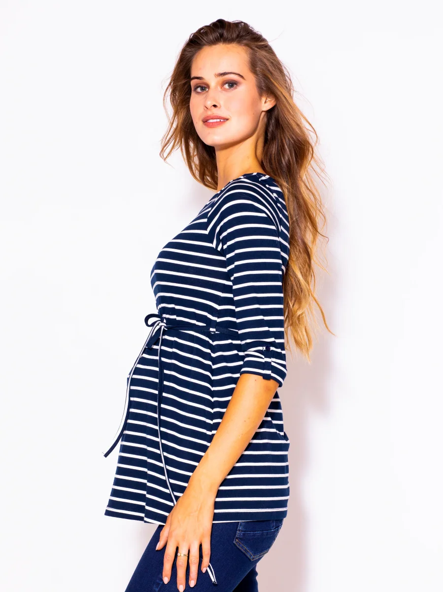 Playera de embarazada marca MAMA MIA MATERNITY rayada manga larga 3/4 - Imagen 7