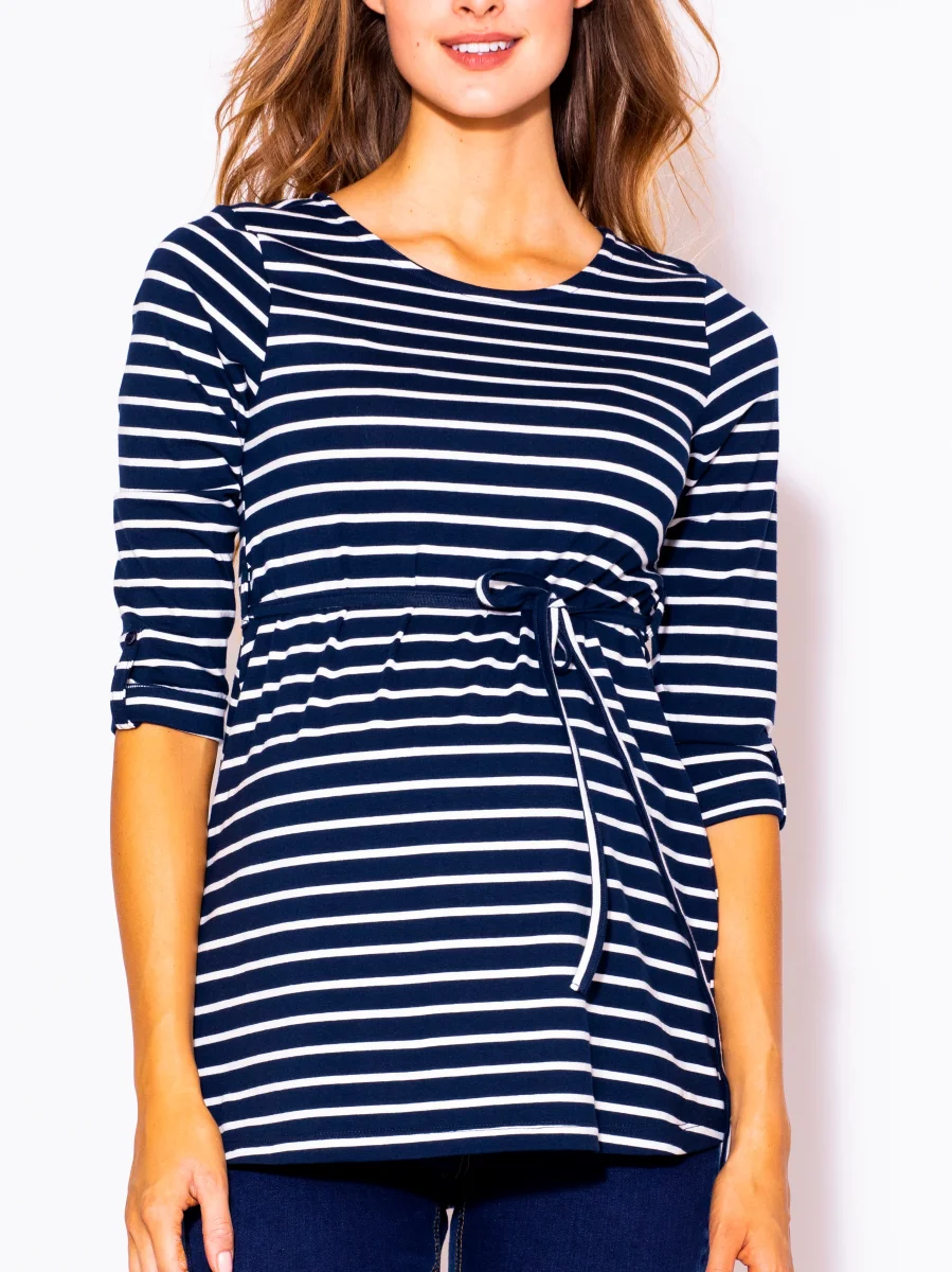 Playera de embarazada marca MAMA MIA MATERNITY rayada manga larga 3/4 - Imagen 9