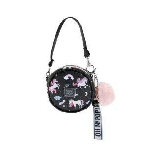 Oh My Pop! Unicorn-Bolso Bandolera Redondo Pequeño, Negro