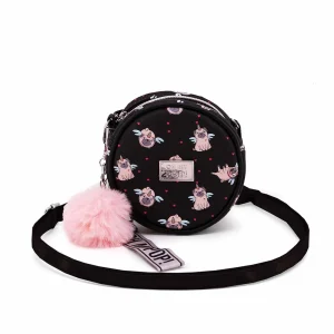 Oh My Pop! Pug-Bolso Bandolera Redondo Pequeño, Negro