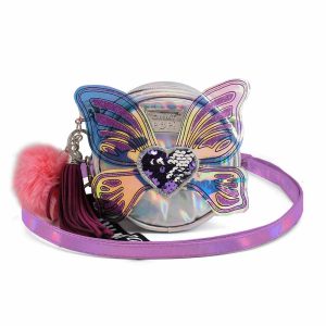 Oh My Pop! Wings-Bolso Bandolera Redondo Pequeño, Plateado