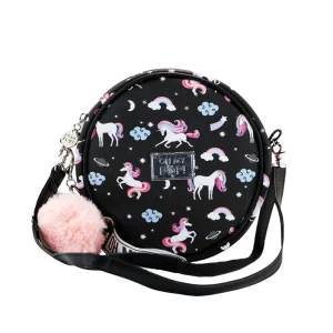 Oh My Pop! Unicorn-Bolso Bandolera Redondo, Negro
