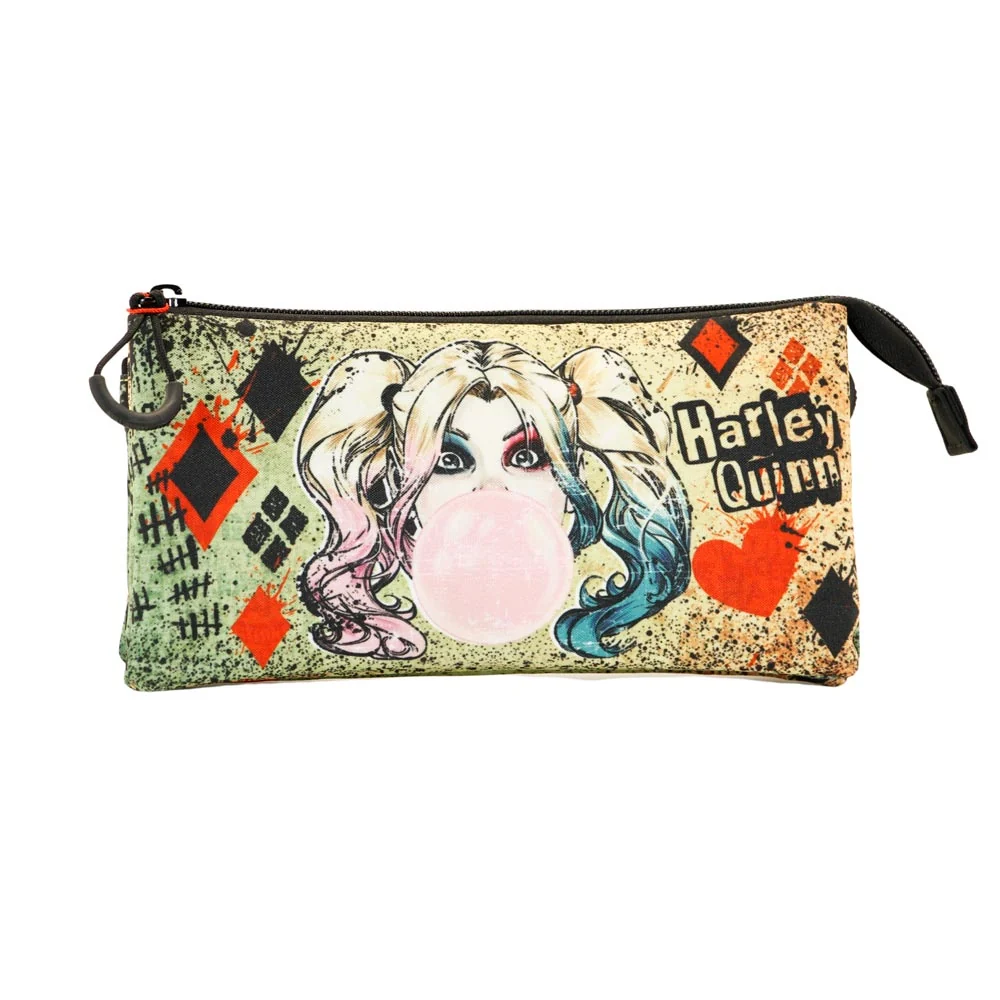 DC Comics Harley Quinn Mad Love-Estuche Portatodo Triple, Beige - Imagen 3