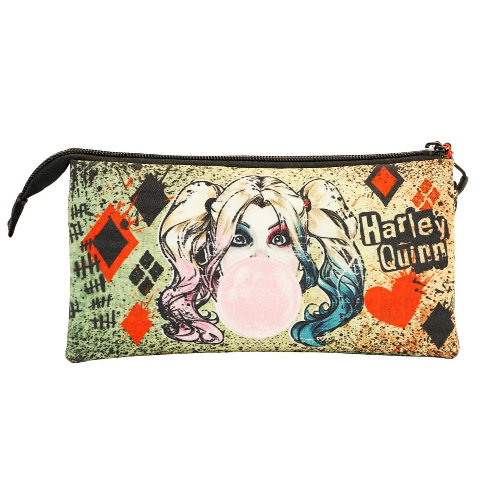 DC Comics Harley Quinn Mad Love-Estuche Portatodo Triple, Beige - Imagen 4
