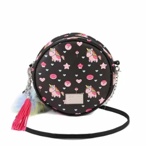 Oh My Pop! Popnicorn-Bolso Bandolera Redondo, Negro