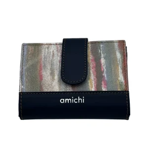 Billetero de Piel Vacuno Monedero Clic Amichi Lienzo Azul 12x9cm