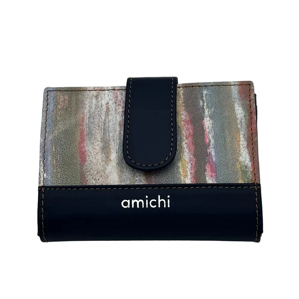 Billetero de Piel Vacuno Monedero Clic Amichi Lienzo Azul 12x9cm
