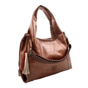 Bolso de Hombro con Bandolera Piel Natural Caramelo Patricia