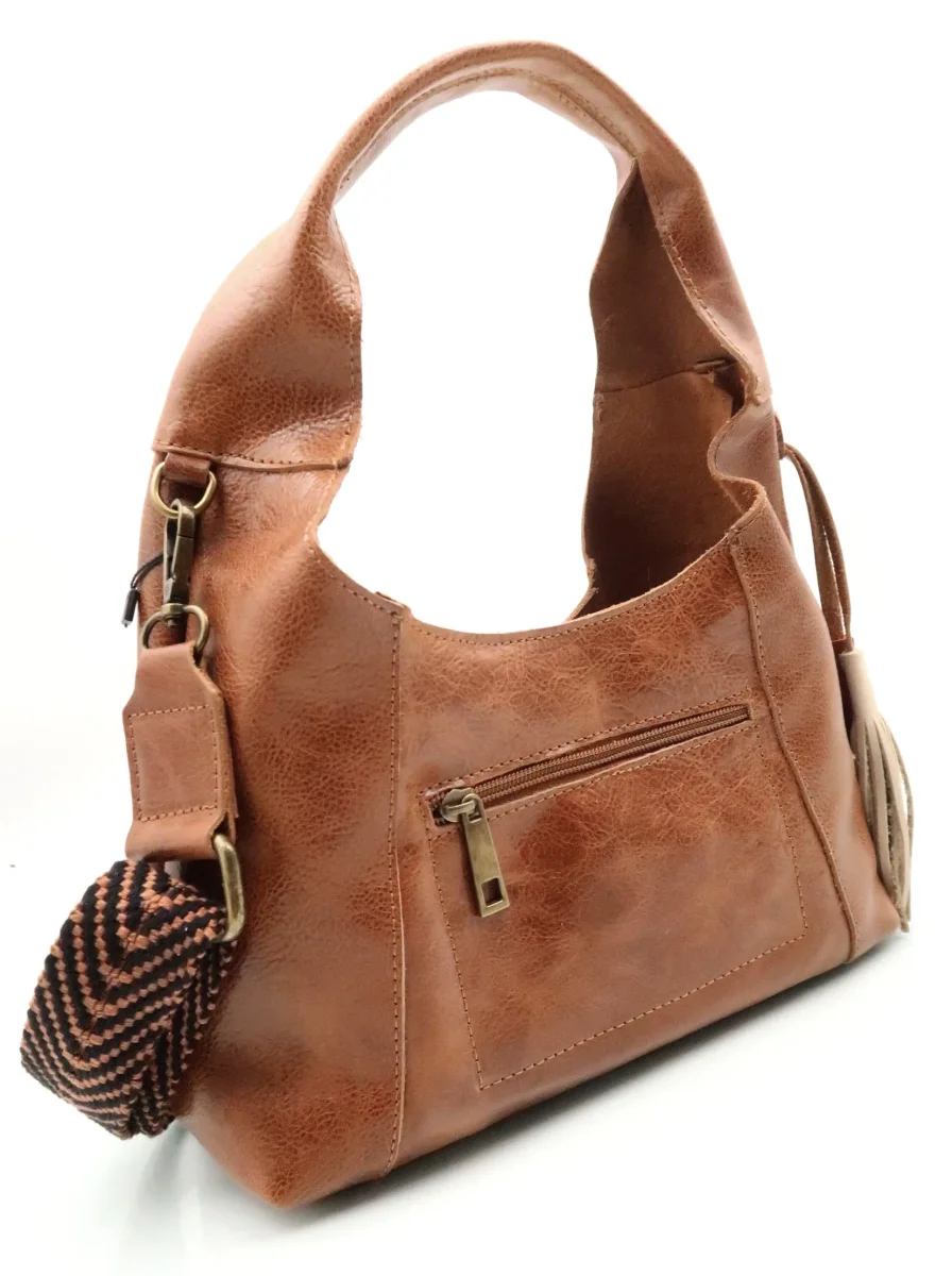 Bolso pequeño con Bandolera Piel Natural Caramelo Patricia - Imagen 3
