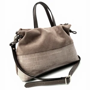 Bolso Dos Asas con Bandolera Piel Serraje grabado Coco Caramelo Paz