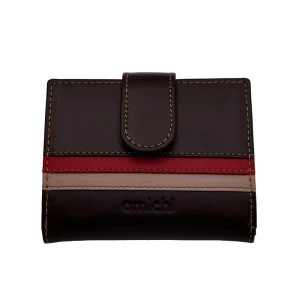 Billetero de Piel Vacuno Monedero Clic Amichi Lineas Burdeos 11x8,5cm