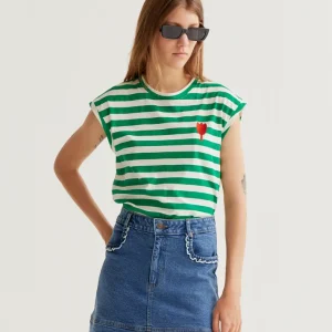 Camiseta con estampado de rayas verdes con bordado de tulipán Compañía Fantástica