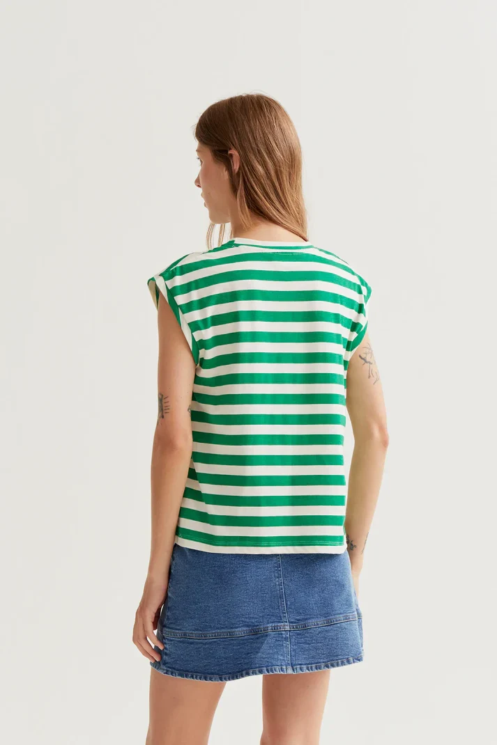 Camiseta con estampado de rayas verdes con bordado de tulipán Compañía Fantástica - Imagen 4