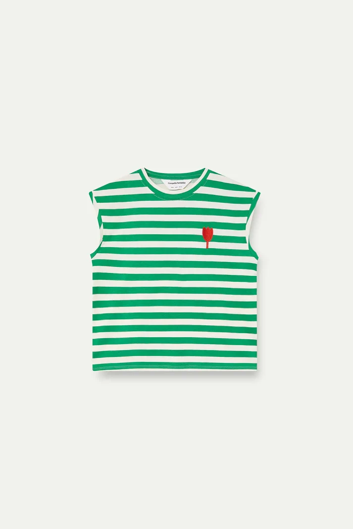 Camiseta con estampado de rayas verdes con bordado de tulipán Compañía Fantástica - Imagen 5