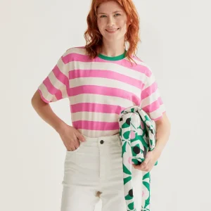 Camiseta con estampado de rayas rosa y blanco Compañía Fantástica